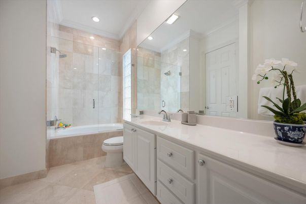 Bathroom, Dual Sink Vanities, Glass Shower, Interior, Recessed Lighting