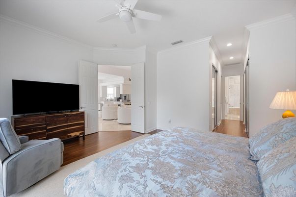 Bedroom, Interior, Recessed Lighting, Wood Texture Flooring