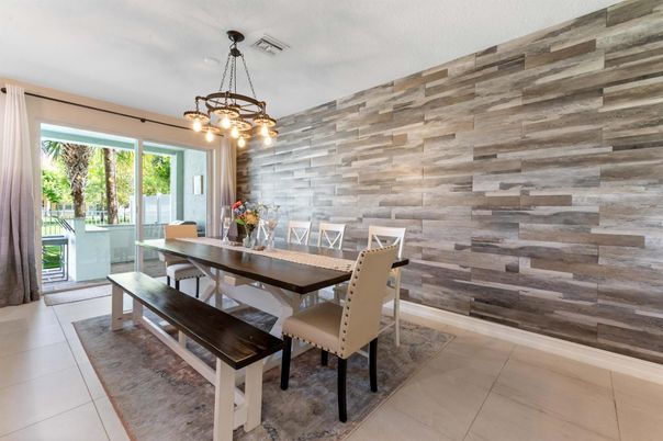 Dining room, Interior, Pendant Lights, Wooden Walls