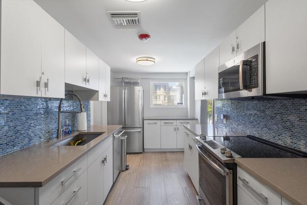 Interior, Kitchen, Stainless Steel Appliances, Wood Texture Flooring