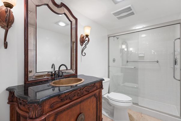 Bathroom, Glass Shower, Interior, Recessed Lighting