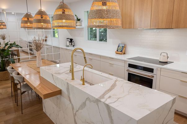 Interior, Kitchen, Pendant Lights, Stainless Steel Appliances, Wood Texture Flooring