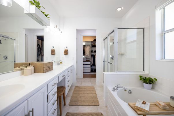 Bathroom, Dual Sink Vanities, Glass Shower, Interior, Recessed Lighting