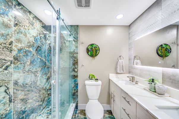 Bathroom, Glass Shower, Interior, Recessed Lighting