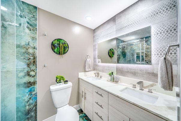 Bathroom, Dual Sink Vanities, Glass Shower, Interior, Recessed Lighting