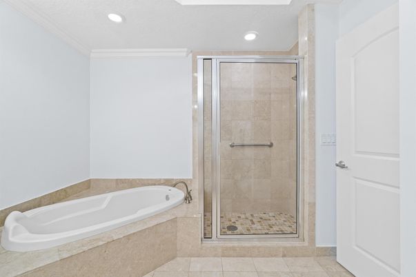 Bathroom, Glass Shower, Interior, Recessed Lighting