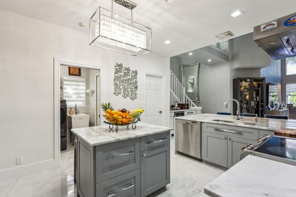 Interior, Kitchen, Marble, Pendant Lights, Recessed Lighting