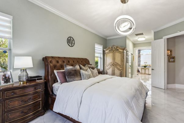 Bedroom, Interior, Marble, Pendant Lights