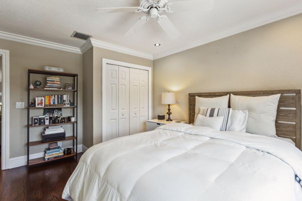 Bedroom, Interior, Recessed Lighting, Wood Texture Flooring