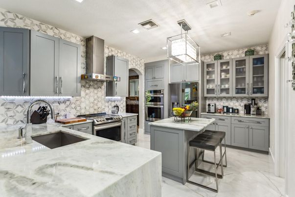Interior, Kitchen, Marble, Recessed Lighting, Stainless Steel Appliances