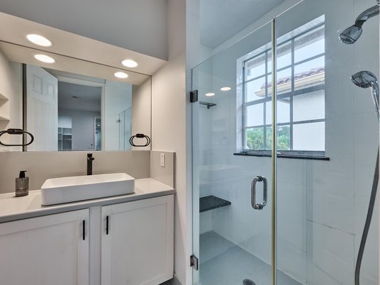 Bathroom, Glass Shower, Interior, Recessed Lighting