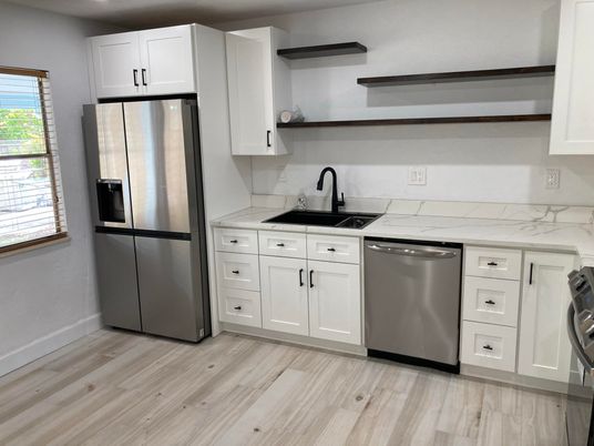 Interior, Kitchen, Stainless Steel Appliances, Wood Texture Flooring