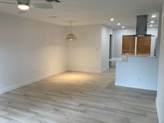 Empty room, Interior, Pendant Lights, Recessed Lighting, Wood Texture Flooring