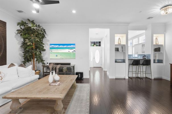 Interior, Living room, Recessed Lighting, Wood Texture Flooring