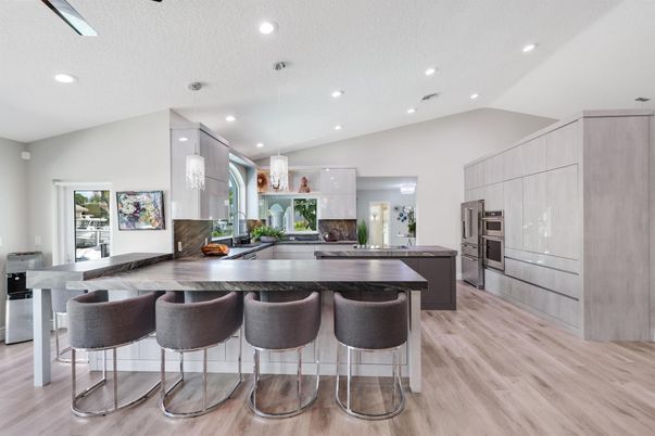 Interior, Kitchen, Pendant Lights, Recessed Lighting, Wood Texture Flooring