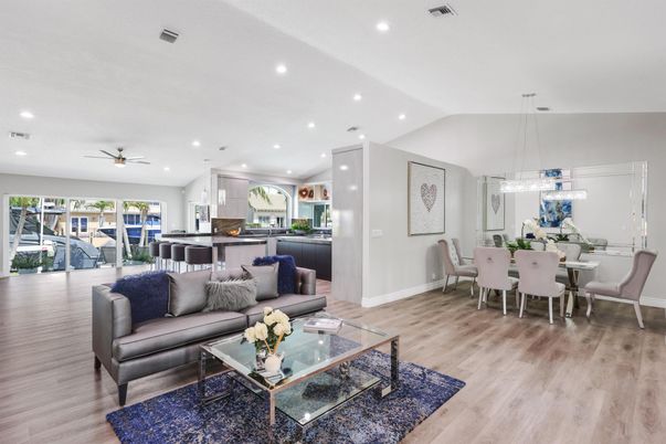 Dining room, Interior, Kitchen, Living room, Pendant Lights, Recessed Lighting, Wood Texture Flooring