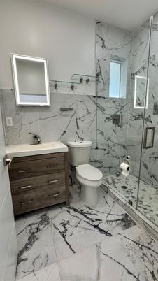 Bathroom, Glass Shower, Interior, Marble, Marble Walls