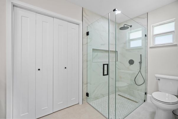Bathroom, Glass Shower, Interior, Marble Walls