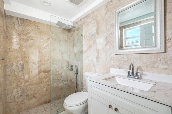 Bathroom, Glass Shower, Interior, Recessed Lighting