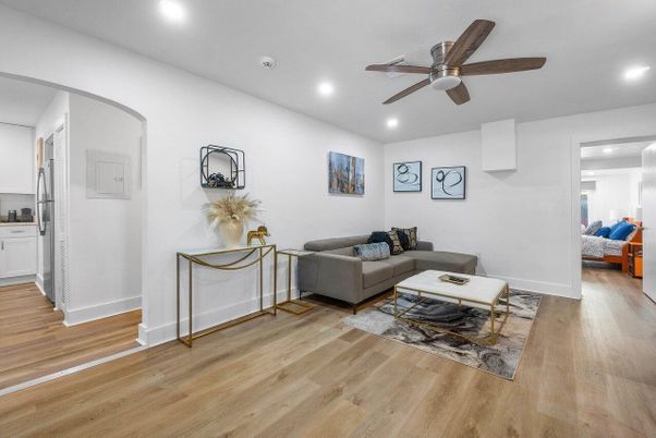 Interior, Living room, Recessed Lighting, Wood Texture Flooring