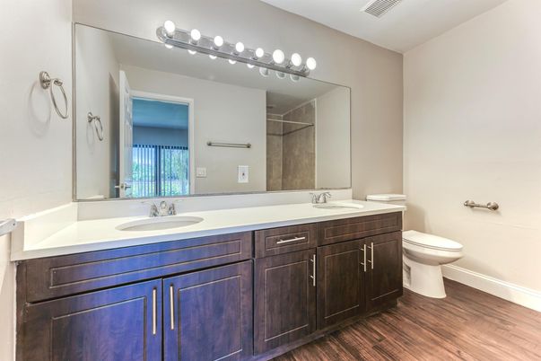 Bathroom, Dual Sink Vanities, Interior, Wood Texture Flooring
