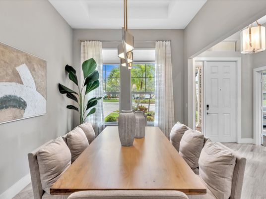 Dining room, Interior, Pendant Lights, Wood Texture Flooring