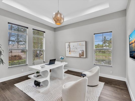 Home Office, Interior, Pendant Lights, Wood Texture Flooring