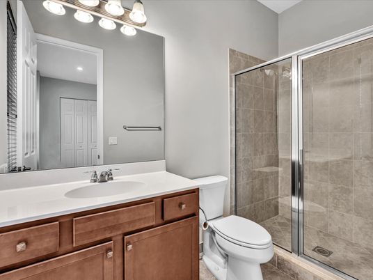Bathroom, Glass Shower, Interior, Recessed Lighting