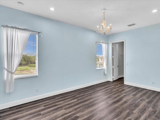 Chandelier, Empty room, Interior, Recessed Lighting, Wood Texture Flooring