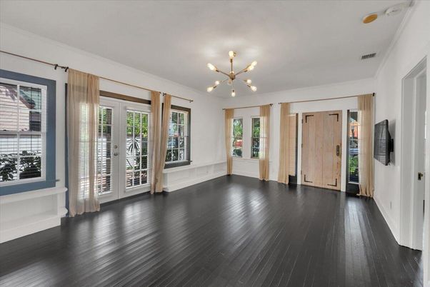 Empty room, Interior, Pendant Lights, Wood Texture Flooring