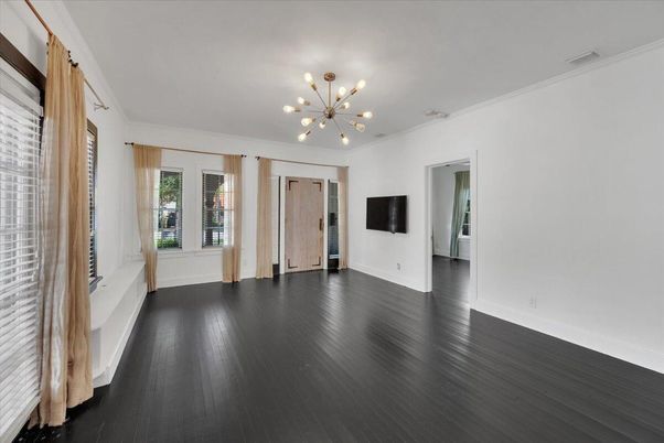 Empty room, Interior, Pendant Lights, Wood Texture Flooring