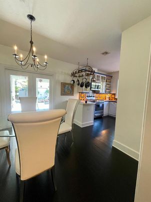 Chandelier, Dining room, Interior, Wood Texture Flooring