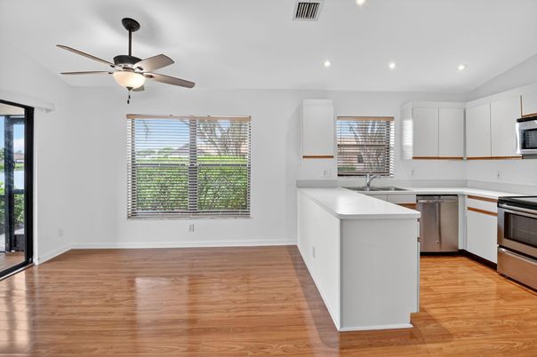 Interior, Kitchen, Recessed Lighting, Wood Texture Flooring