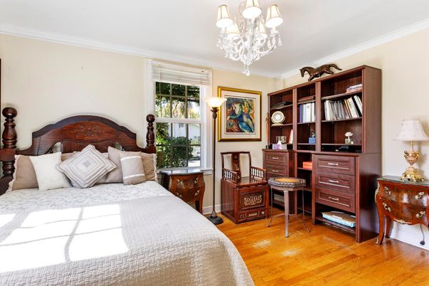 Bedroom, Chandelier, Home Office, Interior, Wood Texture Flooring