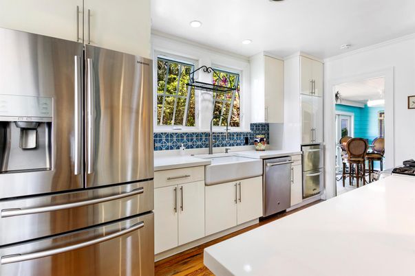 Dining room, Interior, Kitchen, Recessed Lighting, Stainless Steel Appliances, Wood Texture Flooring