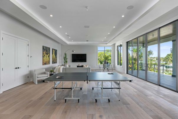 Game Room, Interior, Recessed Lighting, Wood Texture Flooring