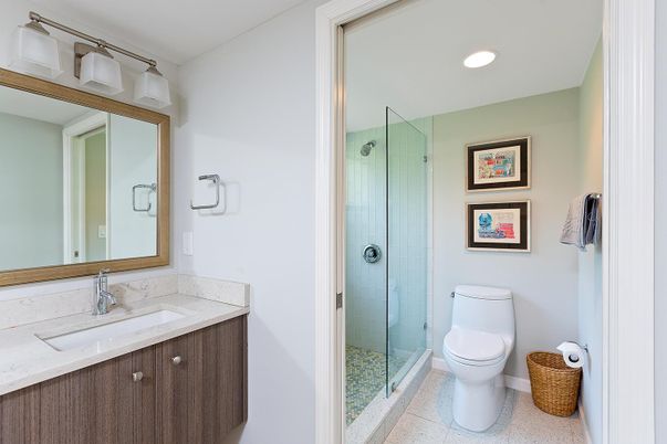 Bathroom, Glass Shower, Interior, Recessed Lighting
