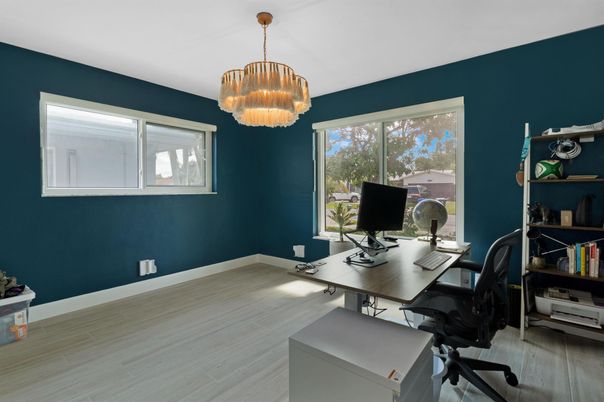Chandelier, Home Office, Interior, Wood Texture Flooring