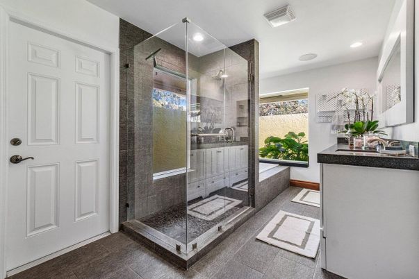 Bathroom, Glass Shower, Interior, Recessed Lighting