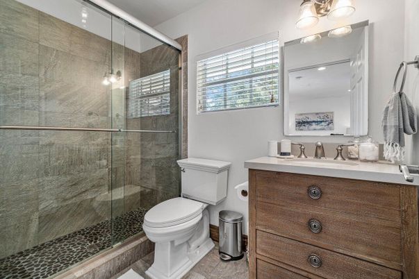 Bathroom, Glass Shower, Interior, Recessed Lighting