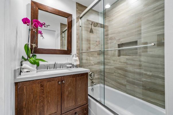 Bathroom, Glass Shower, Interior, Recessed Lighting