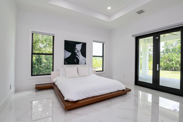 Bedroom, Interior, Marble, Recessed Lighting