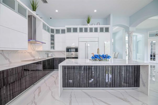 Interior, Kitchen, Marble, Recessed Lighting, Stainless Steel Appliances