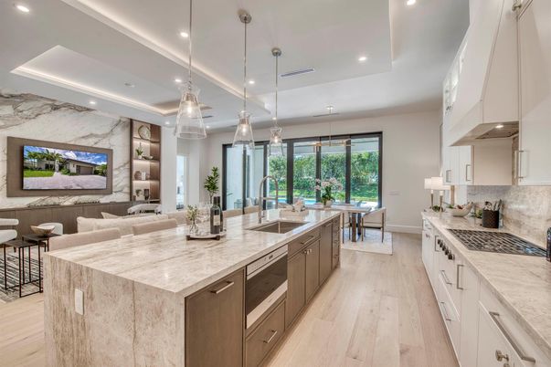 Dining room, Interior, Kitchen, Living room, Pendant Lights, Recessed Lighting, Stainless Steel Appliances, Wood Texture Flooring