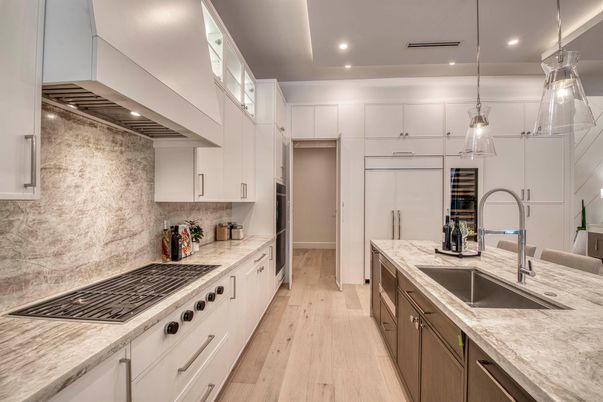 Interior, Kitchen, Pendant Lights, Recessed Lighting, Wood Texture Flooring