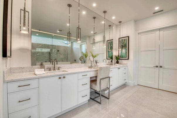 Bathroom, Dual Sink Vanities, Interior, Pendant Lights, Recessed Lighting