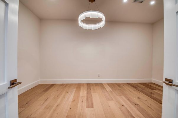 Empty room, Interior, Pendant Lights, Recessed Lighting, Wood Texture Flooring