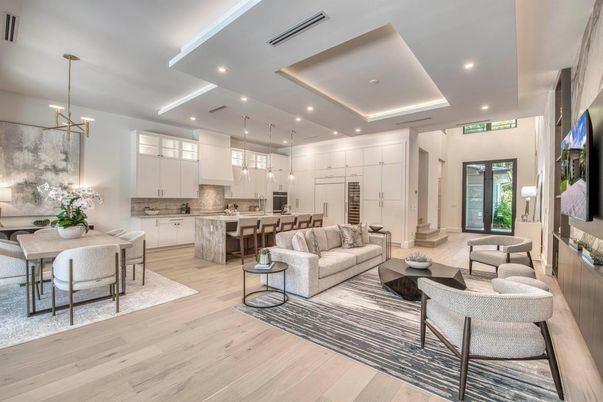 Dining room, Interior, Kitchen, Living room, Pendant Lights, Recessed Lighting, Stainless Steel Appliances, Wood Texture Flooring