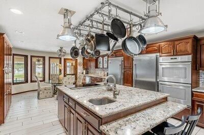 Interior, Kitchen, Living room, Recessed Lighting, Stainless Steel Appliances, Wood Texture Flooring