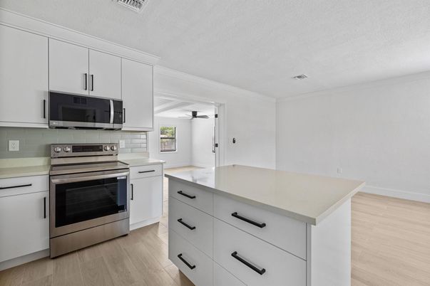 Interior, Kitchen, Stainless Steel Appliances, Wood Texture Flooring